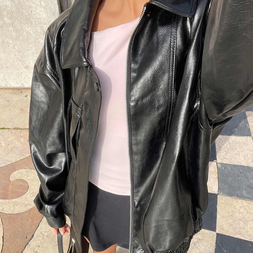 DEVIJA FAUX LEATHER JACKET BLACK